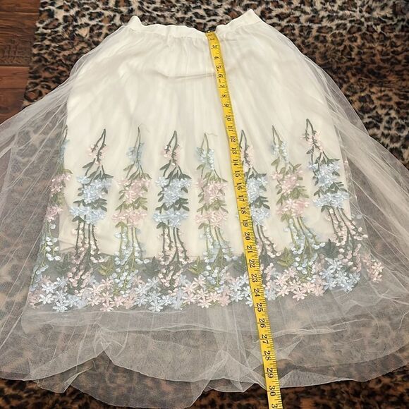 Moon Collection Off White Embroidered Boho Cottage Core Tulle Skirt - Picture 8 of 12